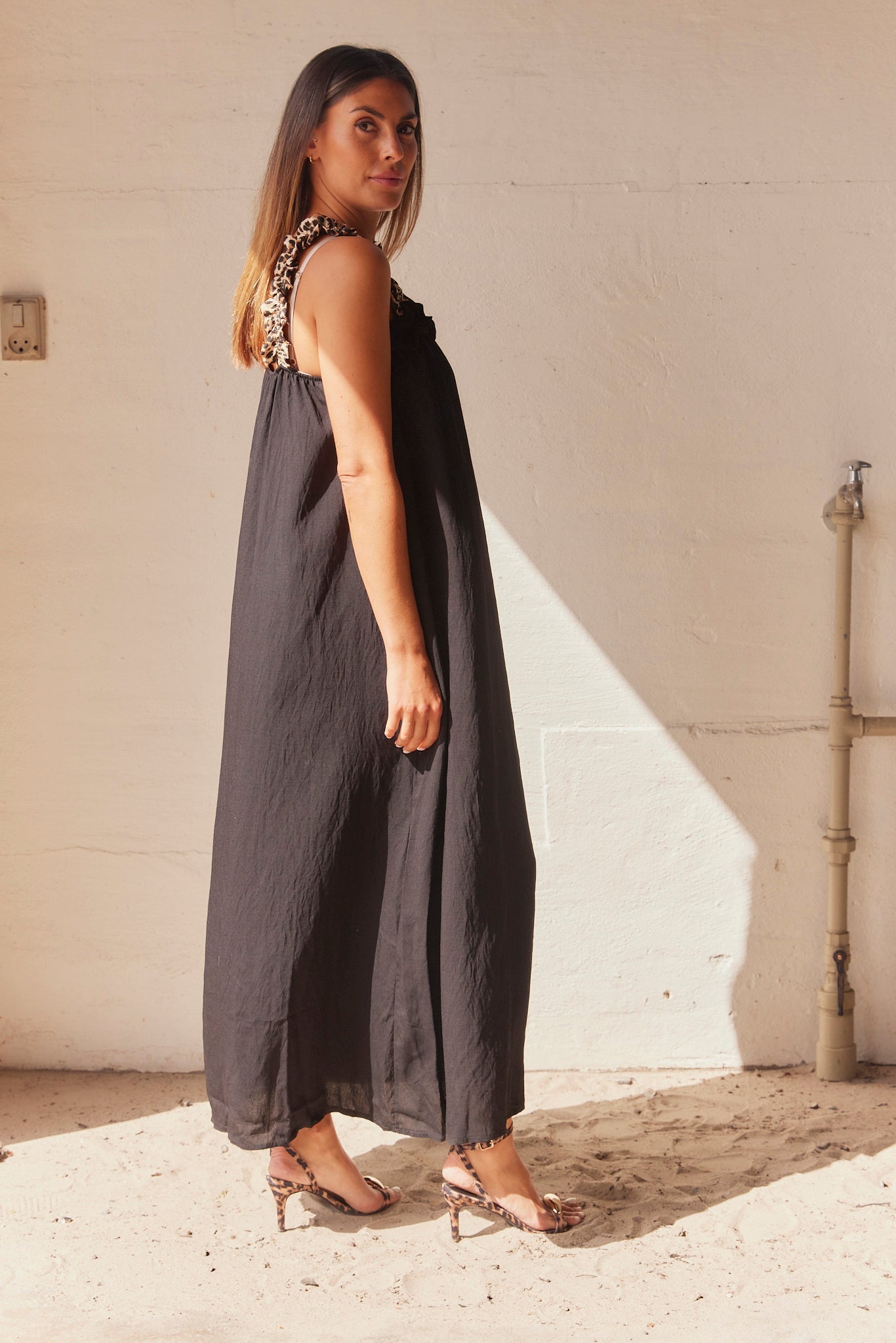 Women’s Strap Dress with Leopard Pattern | Maxi