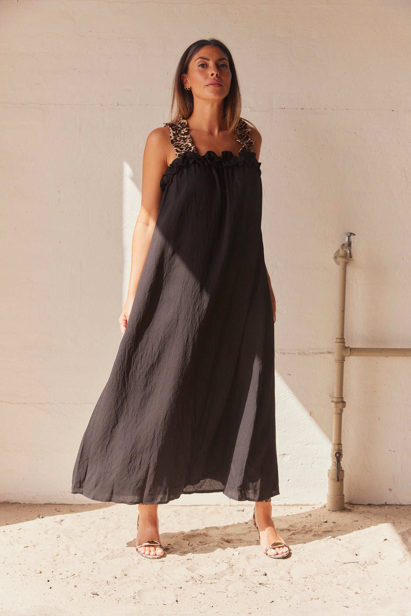 Women’s Strap Dress with Leopard Pattern | Maxi