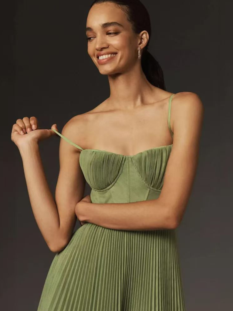 Women's Pleated Maxi Dress with Sculpted Design and Flowy Silhouette