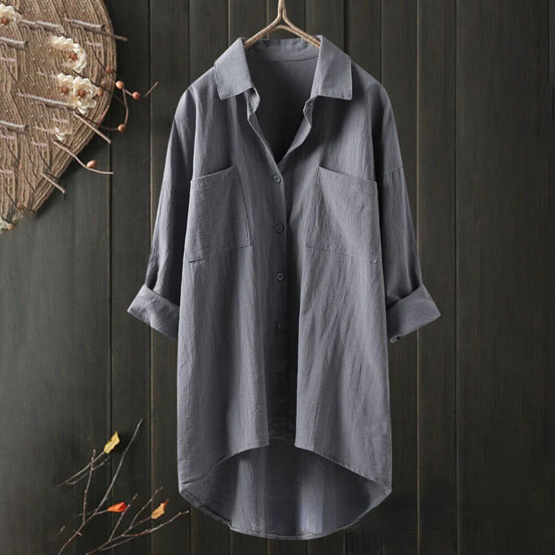 Women’s Long Shirt Blouse | Front Pocket Design