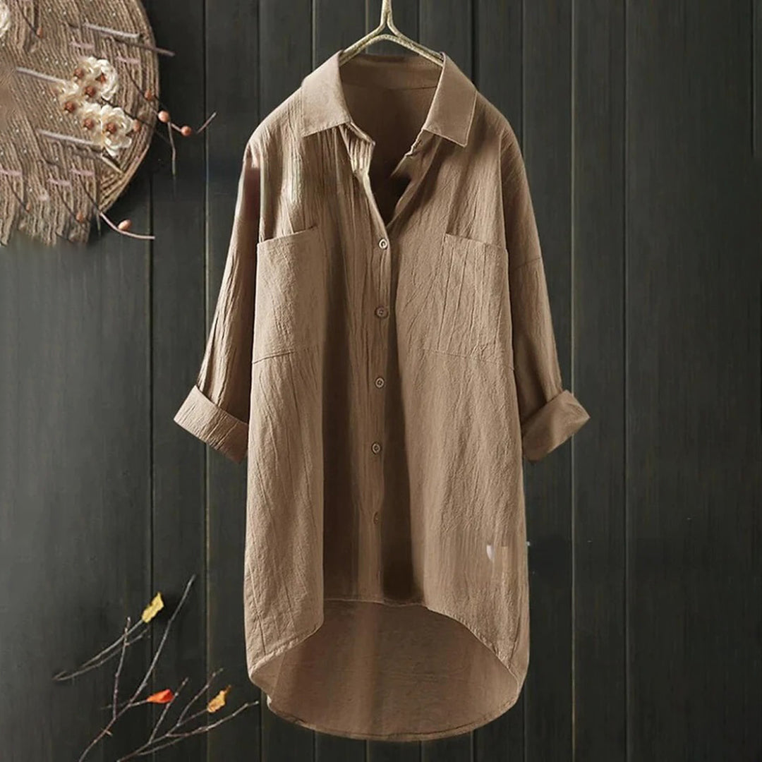 Women’s Long Shirt Blouse | Front Pocket Design