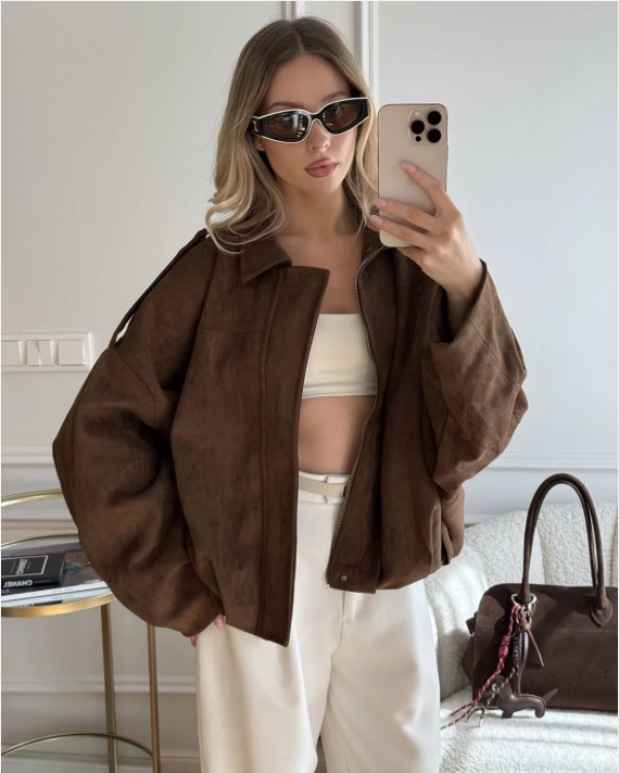 Jacket Women - Oversized Relaxed Jacket with Dropped Shoulders