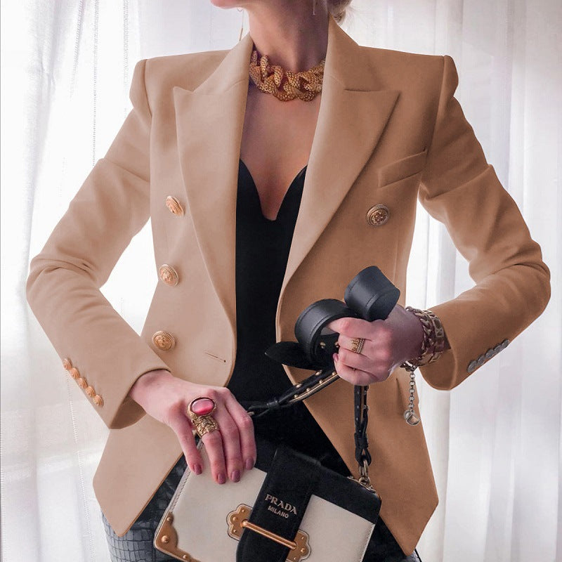 Women's Double-Breasted Blazer with Gold Buttons and Tailored Fit