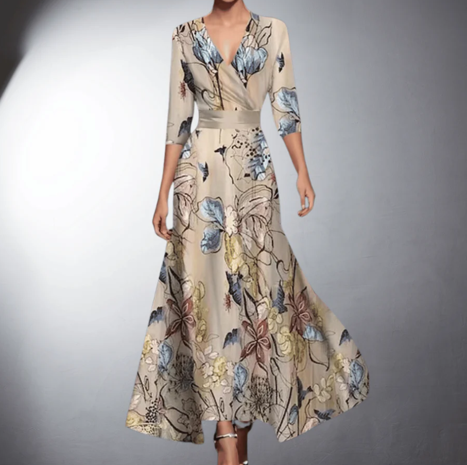 Women's Maxi Dress with Floral Design and Flowing Skirt
