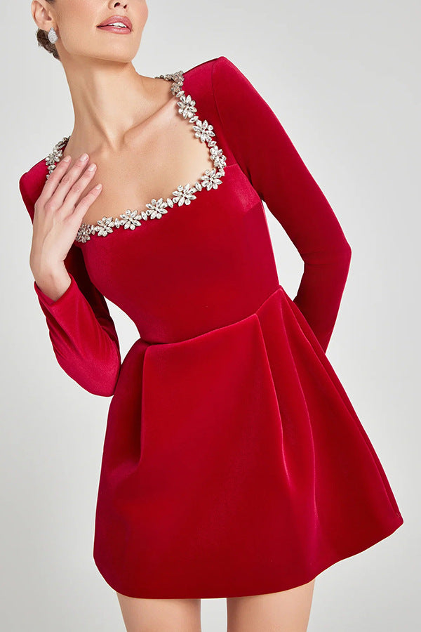 Women’s Floral Neckline Long Sleeve Dress | Mini