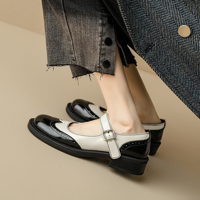Audrey | Women's Two-Tone Leather Mary Jane Shoes Brogue Low Heel