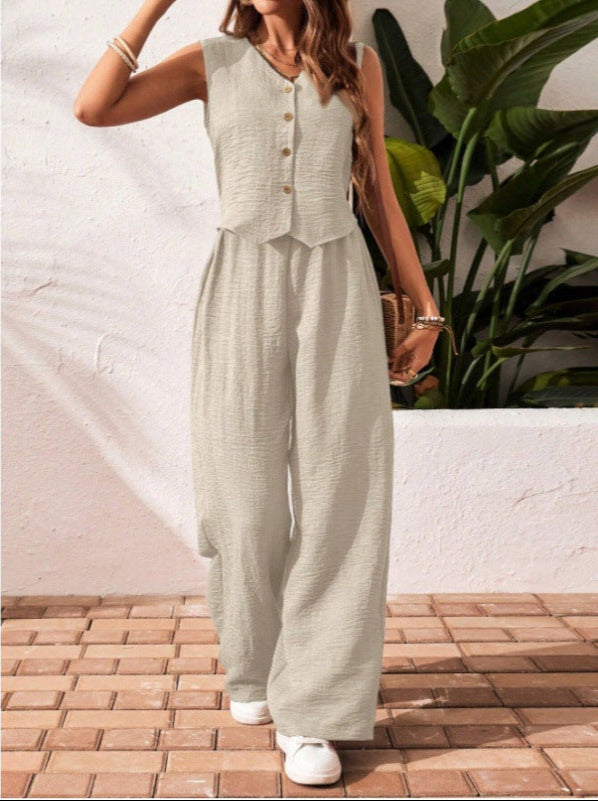 CHARISSA™ – Elegant Sleeveless V-Neck Top and Trousers Set