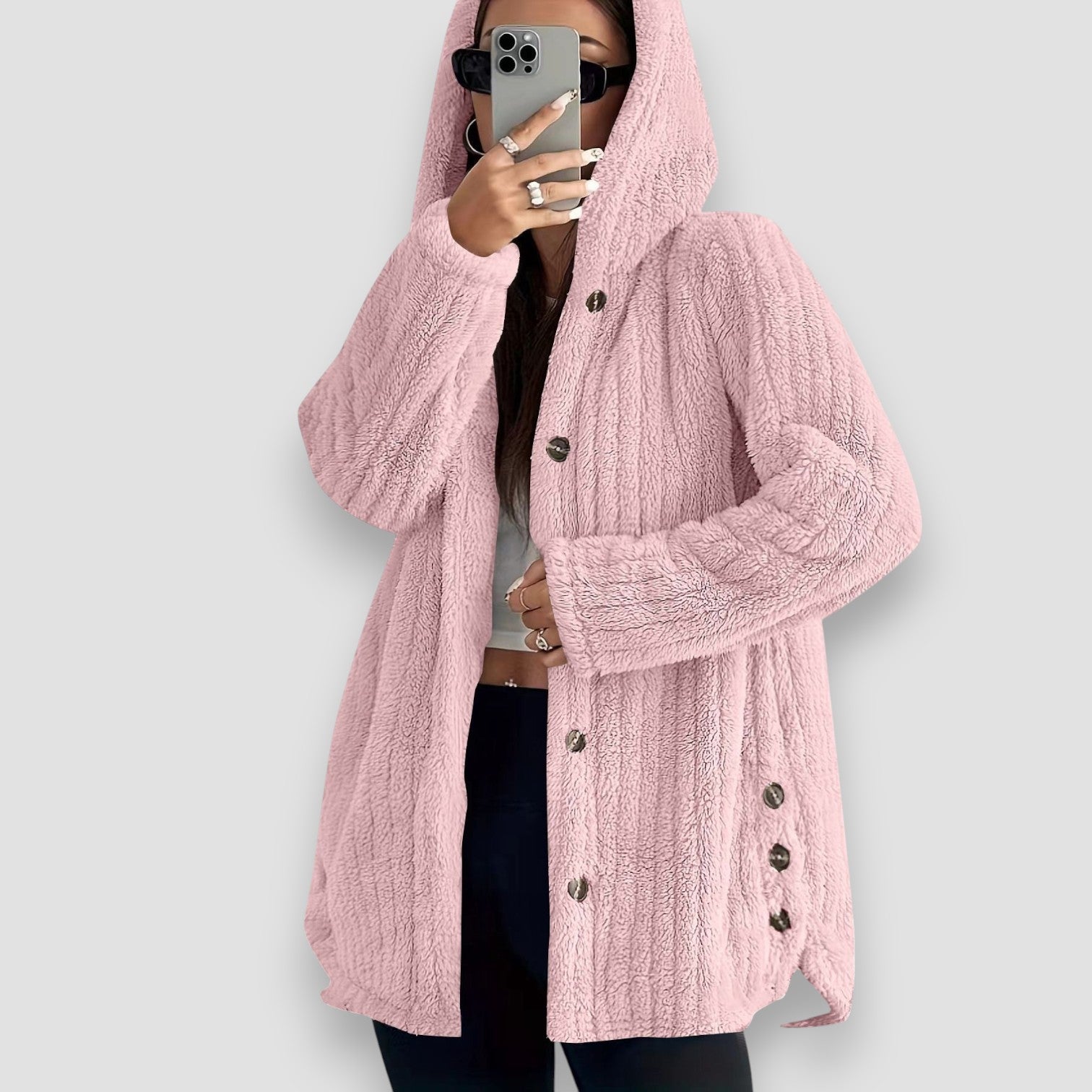 Women's Hooded Cardigan with Front Pockets and Long Sleeves