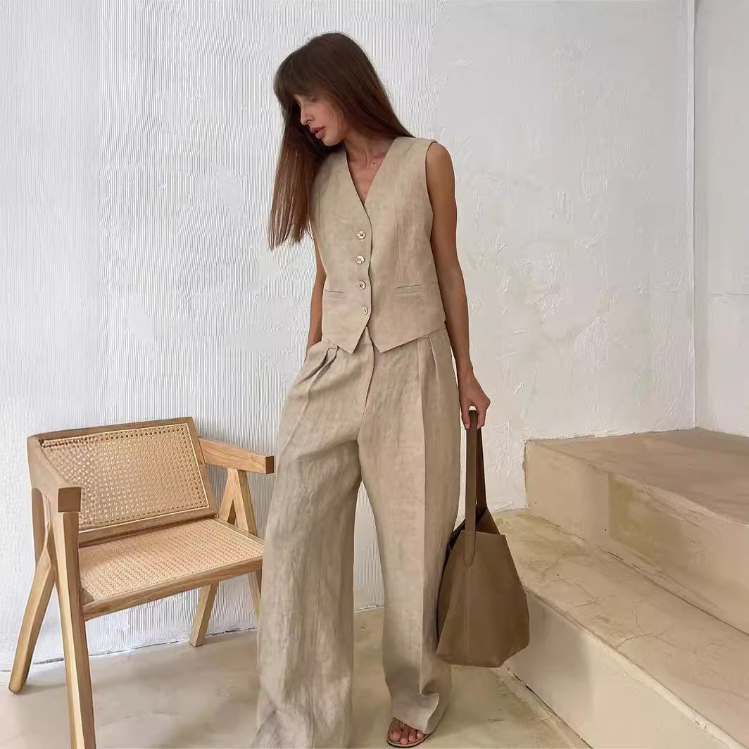 Women’s Two-Piece Set with Vest and Wide Pants | Clean Design