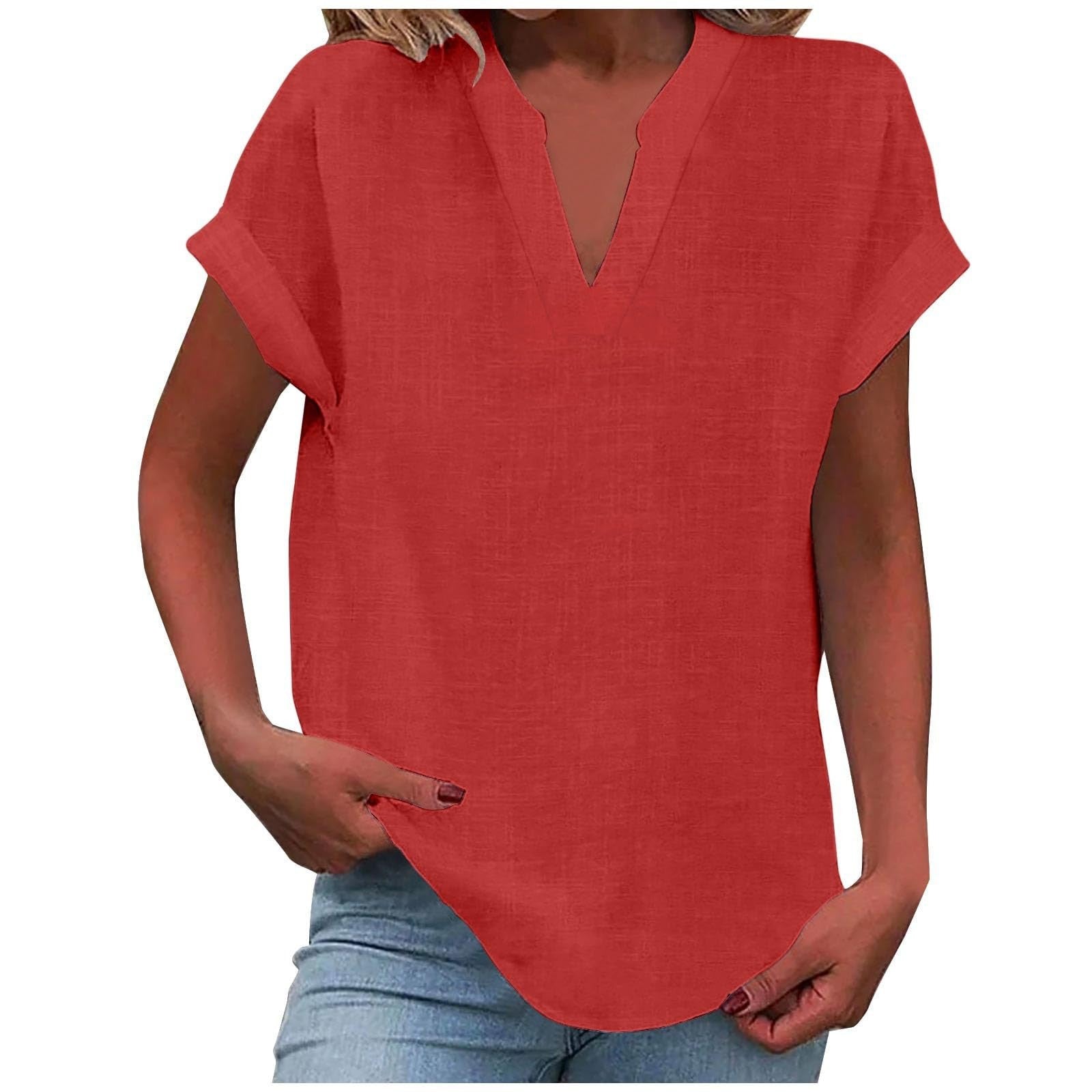 Women's V-Neck Blouse with Relaxed Fit and Lightweight Fabric