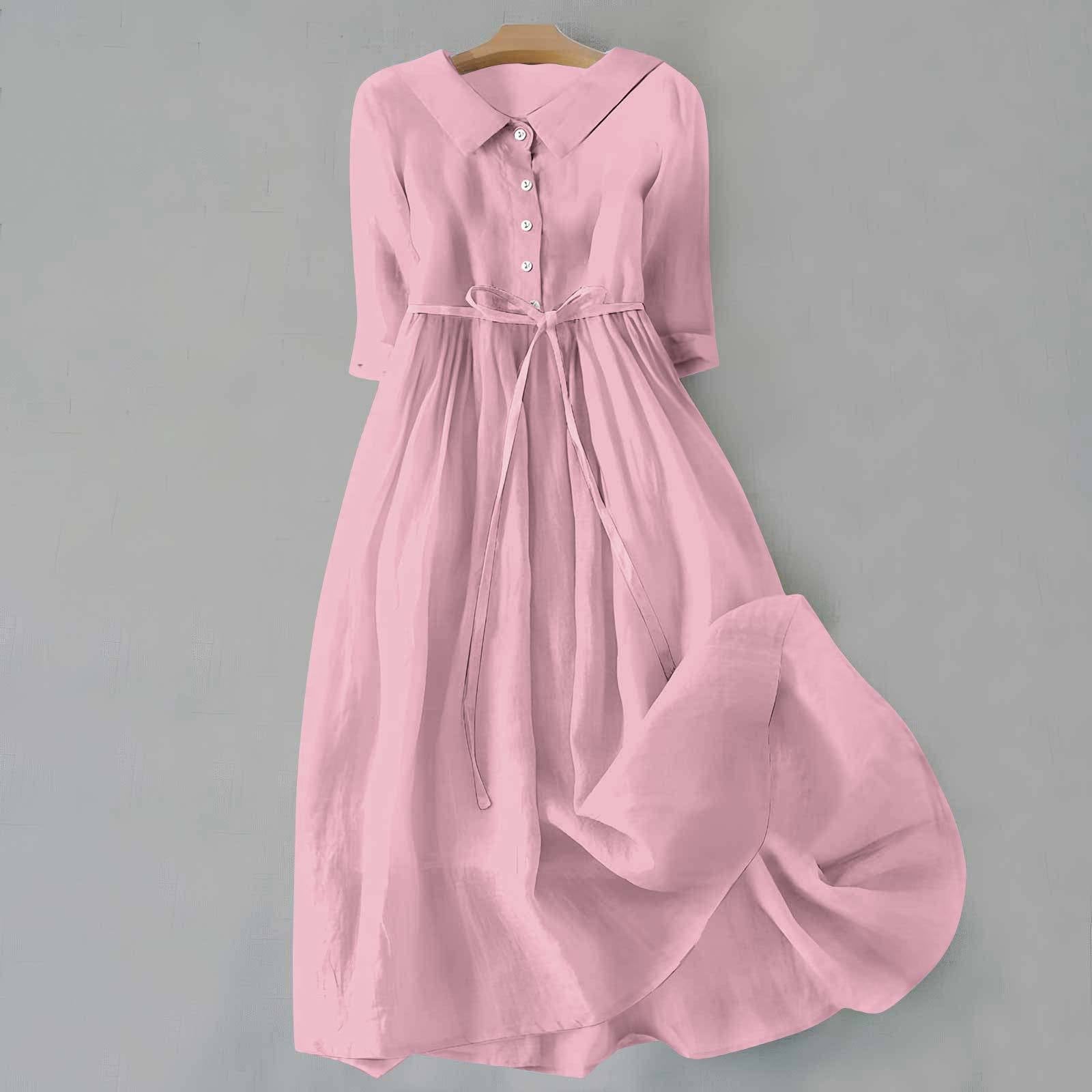 Women's Casual Dress with Short Sleeves and A-Line Cut