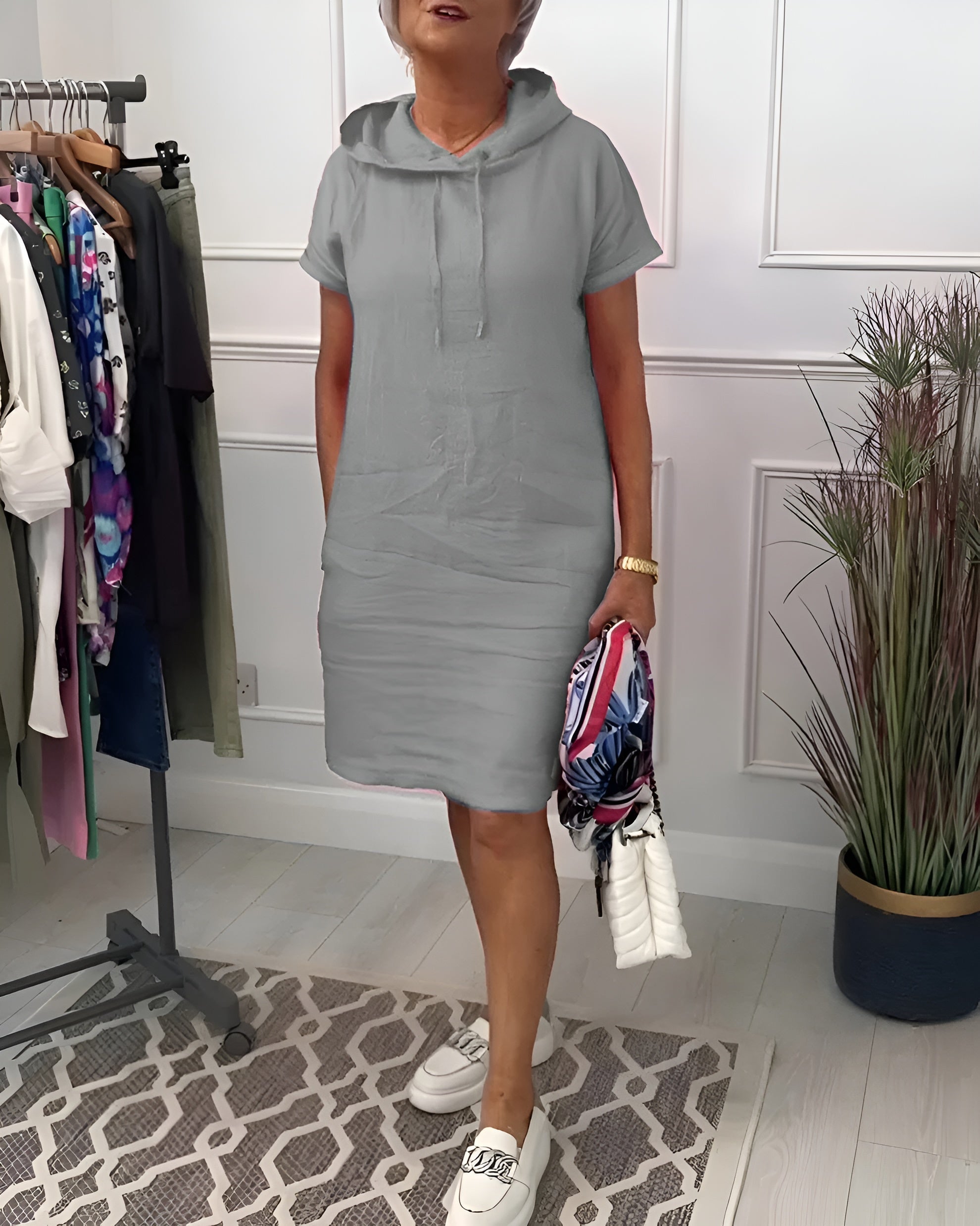 Women's Hoodie Dress with Relaxed Fit and Adjustable Hood