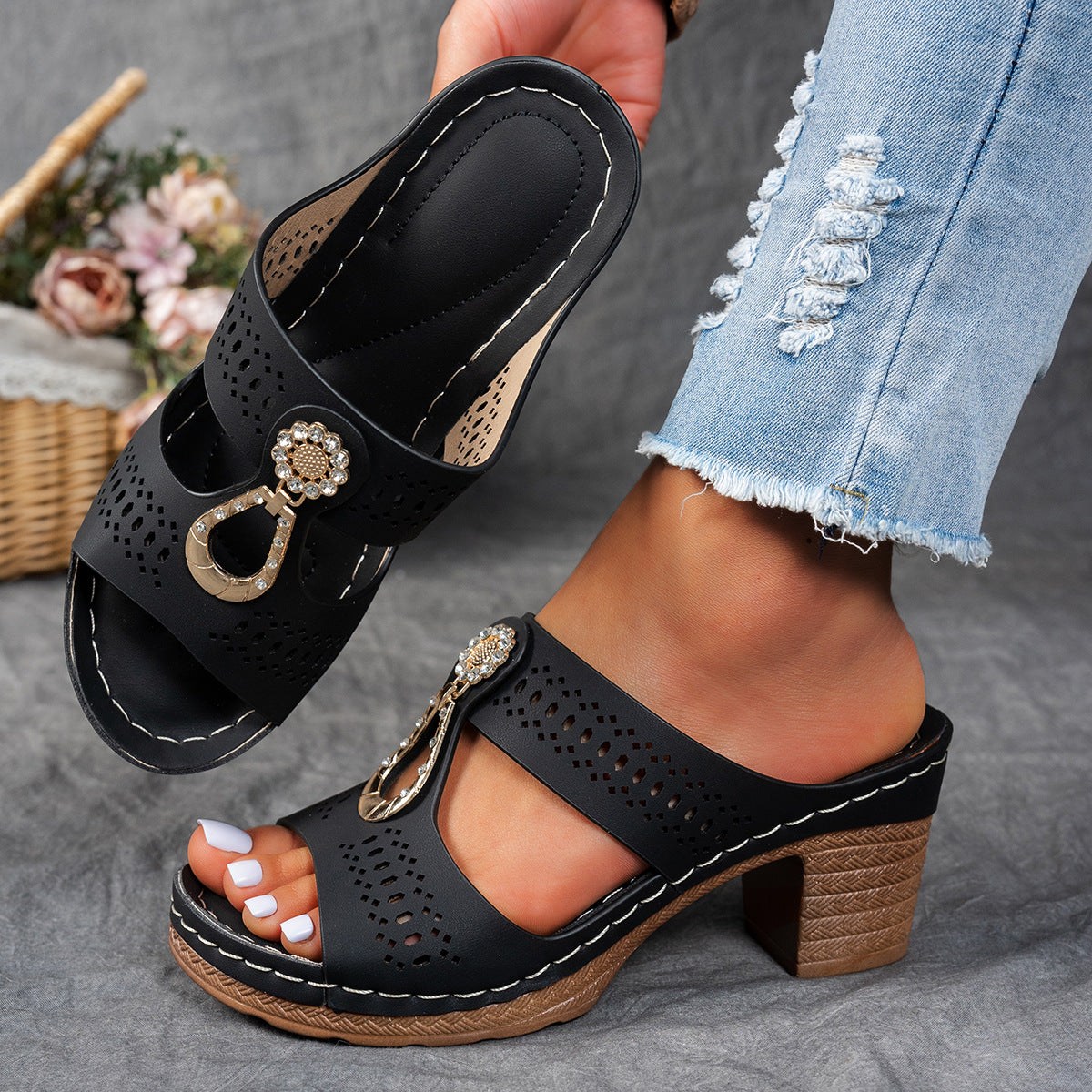 Finley | Women's Orthopedic Rhinestone Flat Sandals
