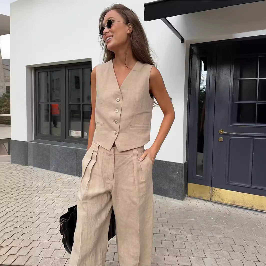 Women’s Two-Piece Set with Vest and Wide Pants | Clean Design