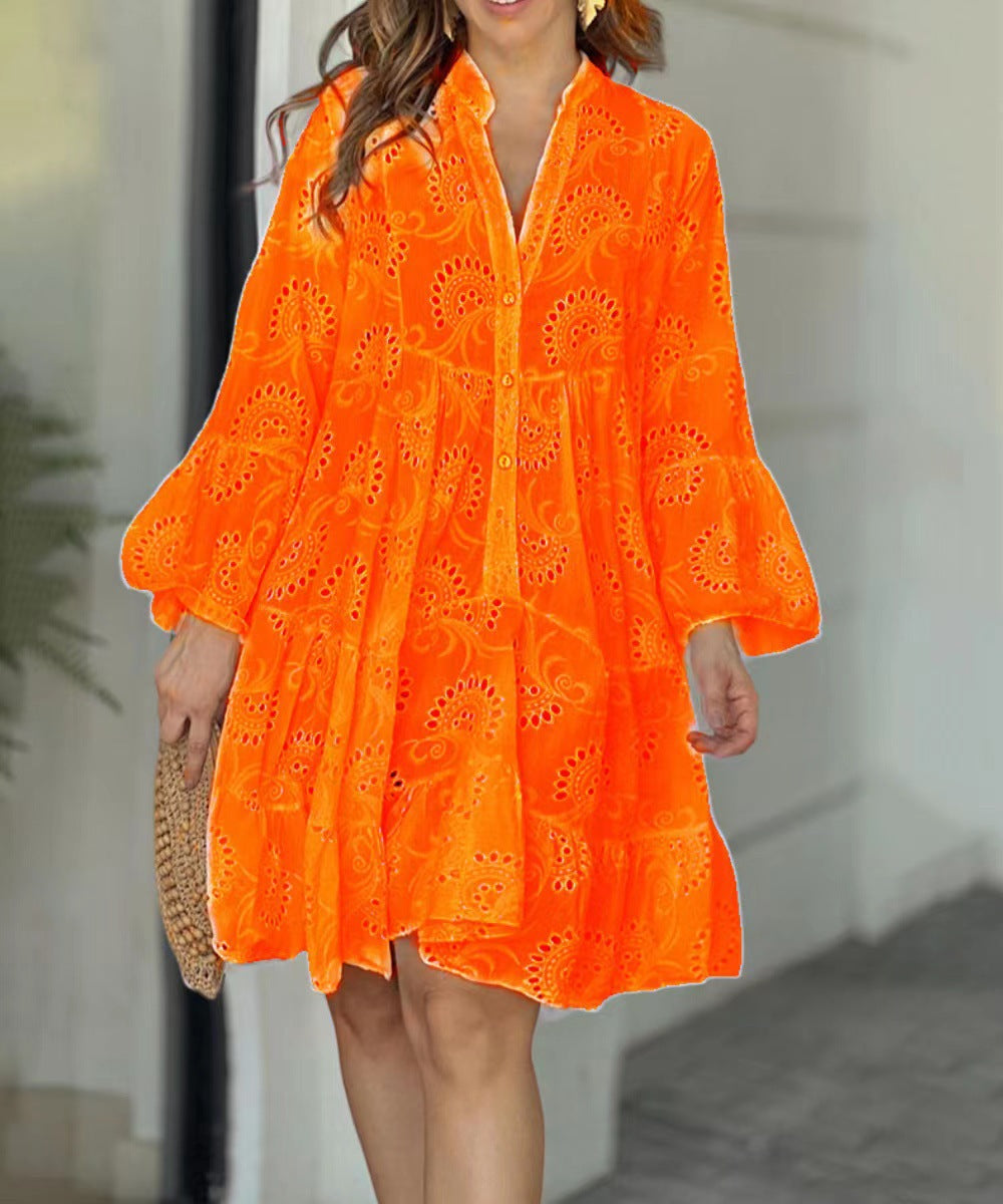 Women's Tiered Mini Dress with Patterned Design and Flared Skirt