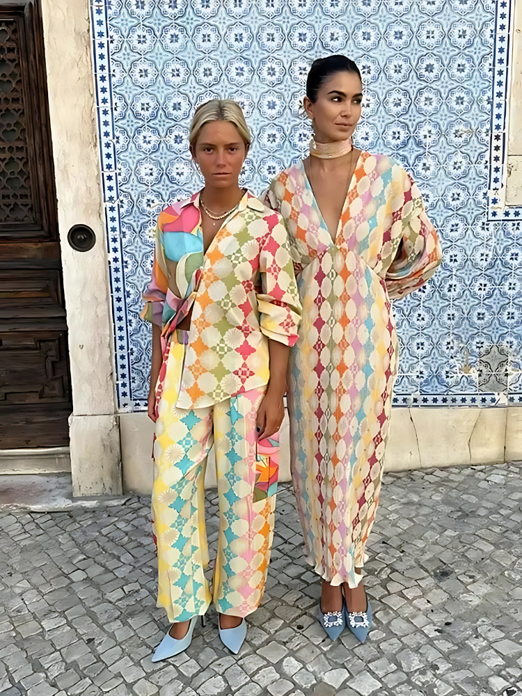 Women’s Long Sleeve Jumpsuit | Geometric Pattern