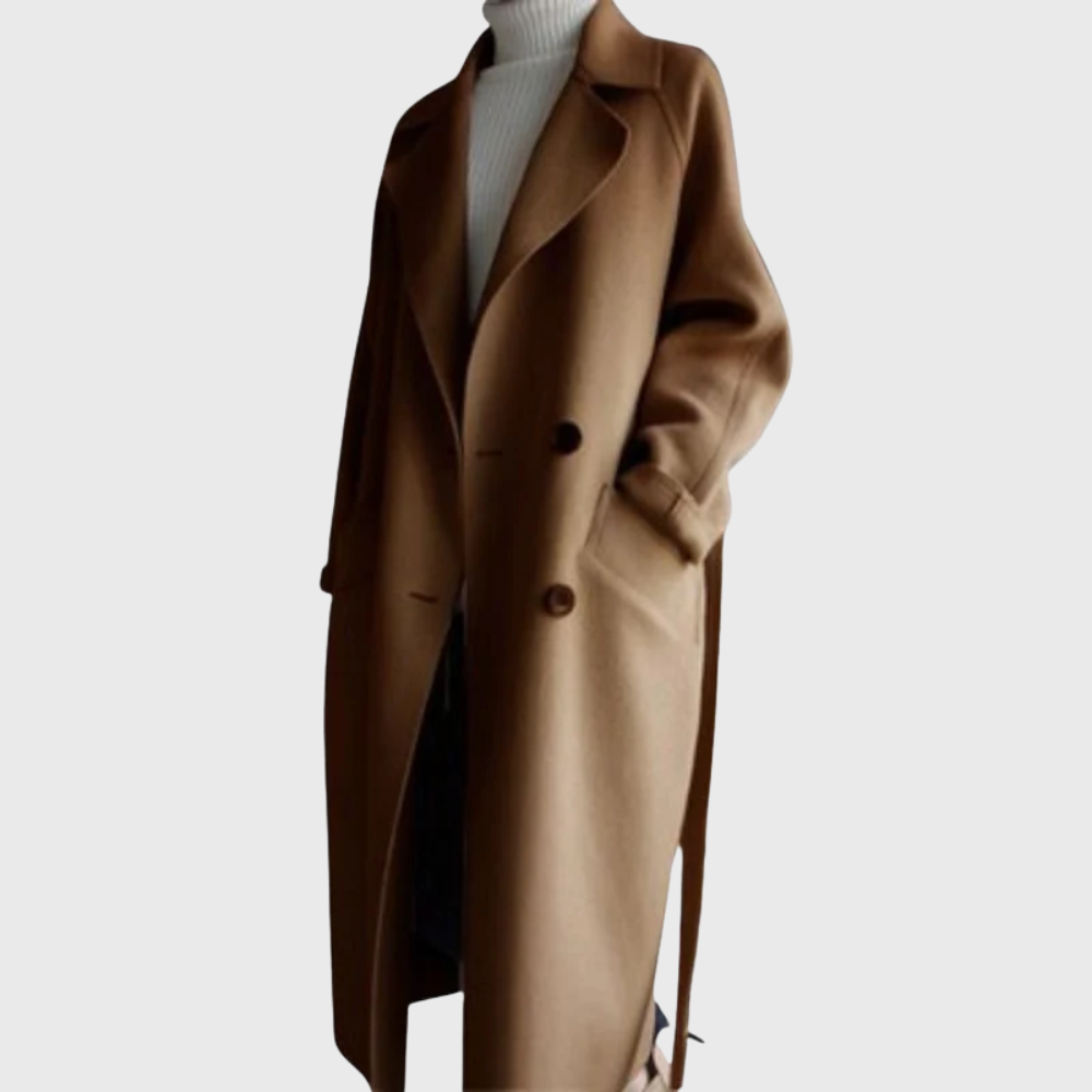Women's Longline Overcoat with Open Front and Side Pockets
