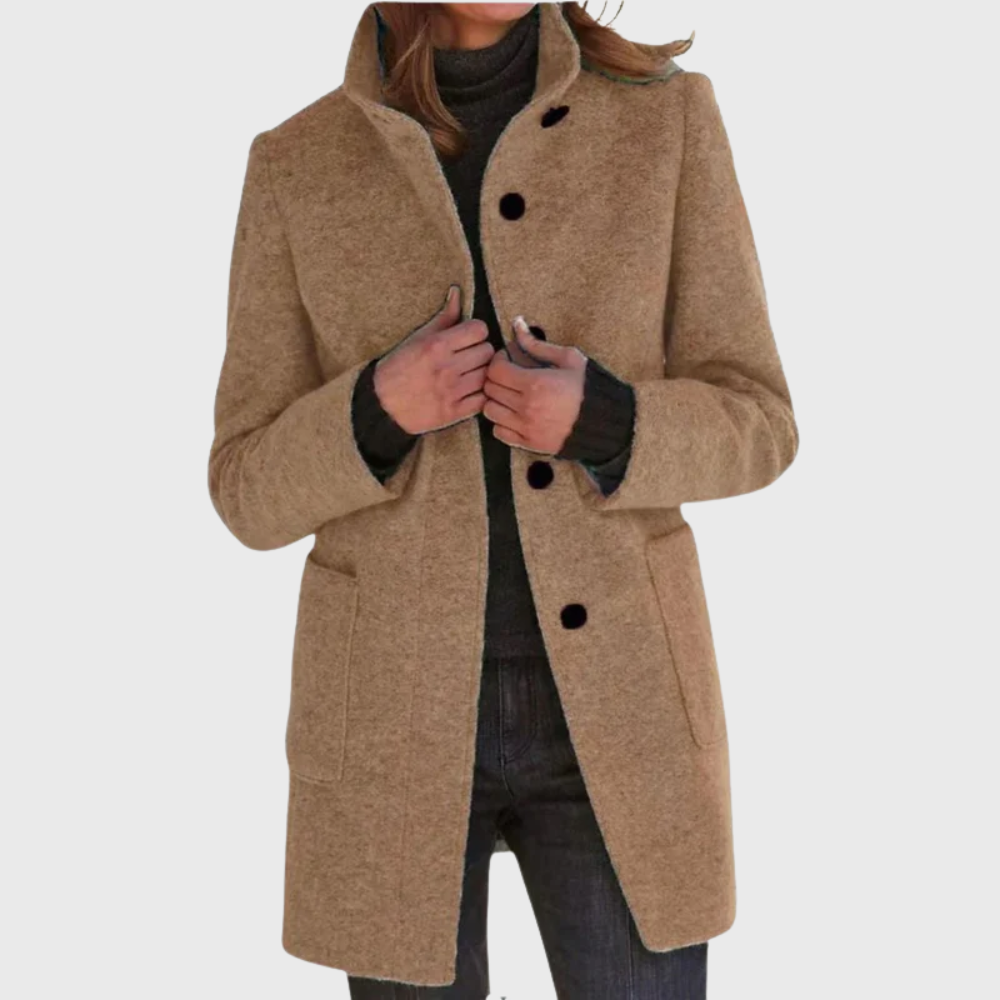 Women's Versatile Overcoat with Classic Design and Functional Pockets