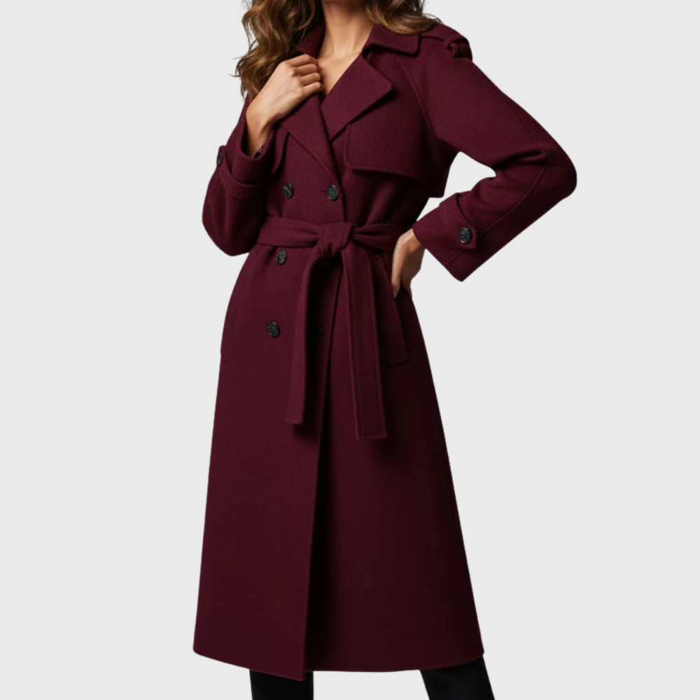 Women's Longline Overcoat with Button Closure and Side Pockets