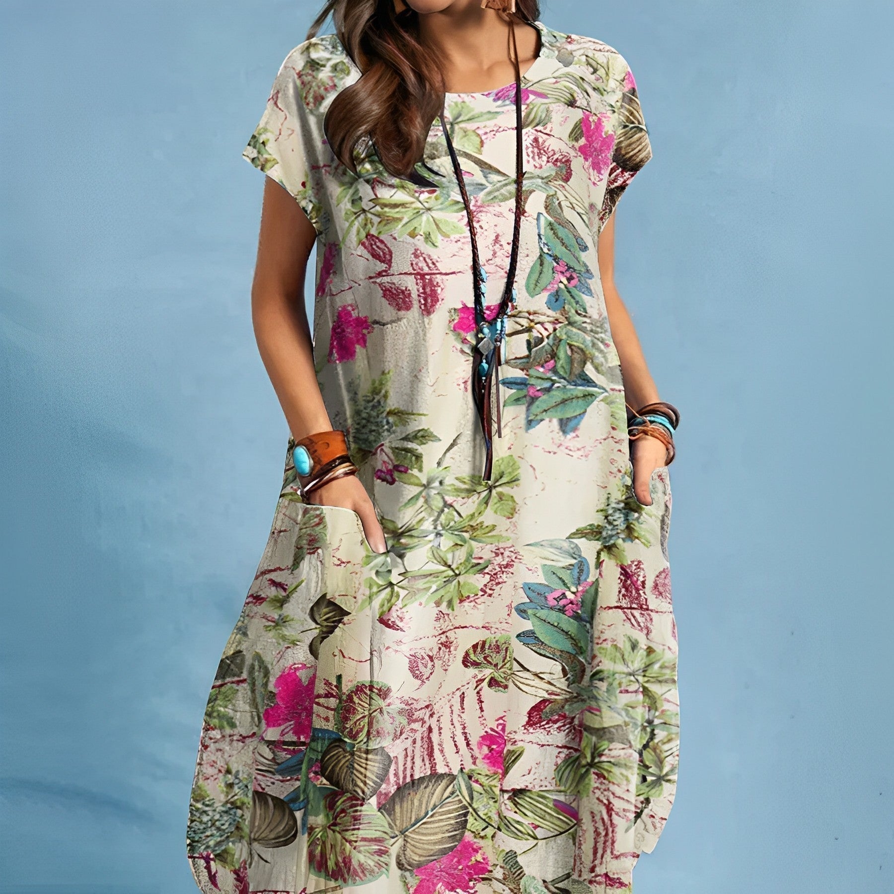 Women's Midi Dress with Side Slit and Fitted Design