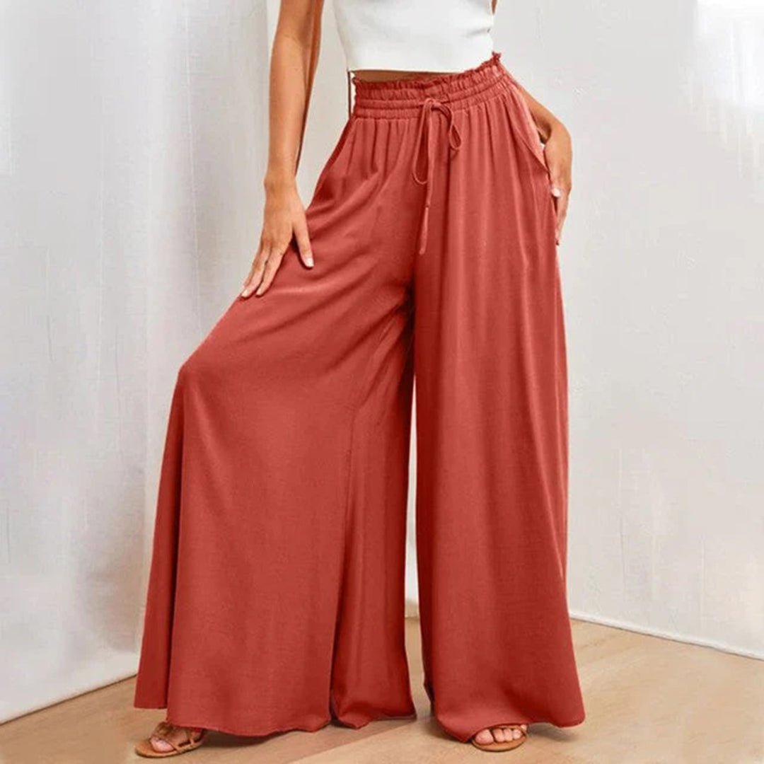 Women's High Waist Wide Leg Trousers with Smocked Waist and Relaxed Fit