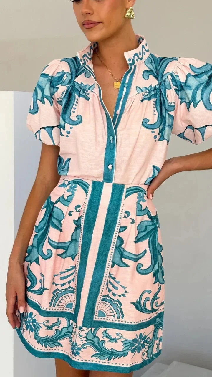 Women's Puff Sleeve Mini Dress with Floral Print and Relaxed Fit
