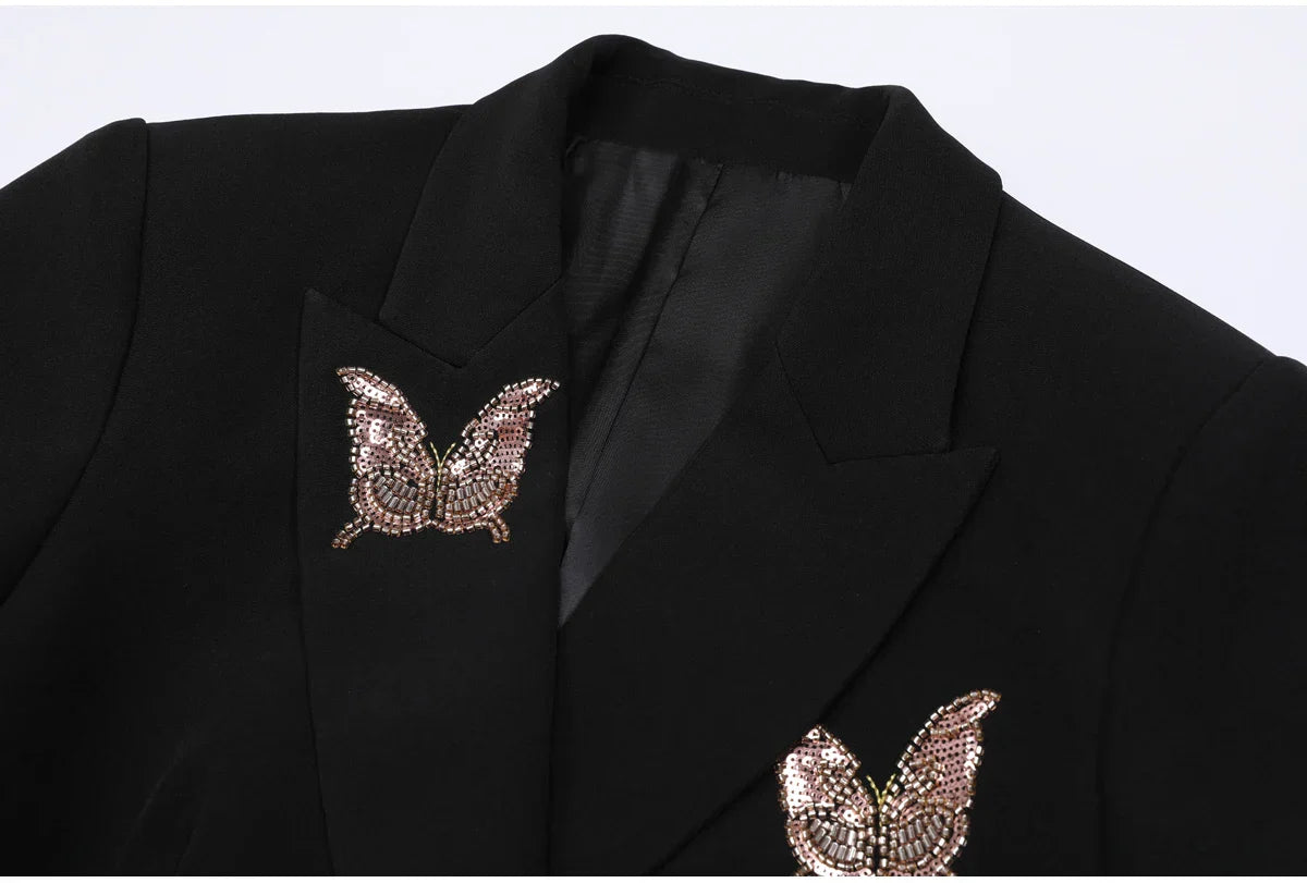 Women's Double-Breasted Peak Lapel Blazer and Wide-Leg Pants Set | Two-Piece