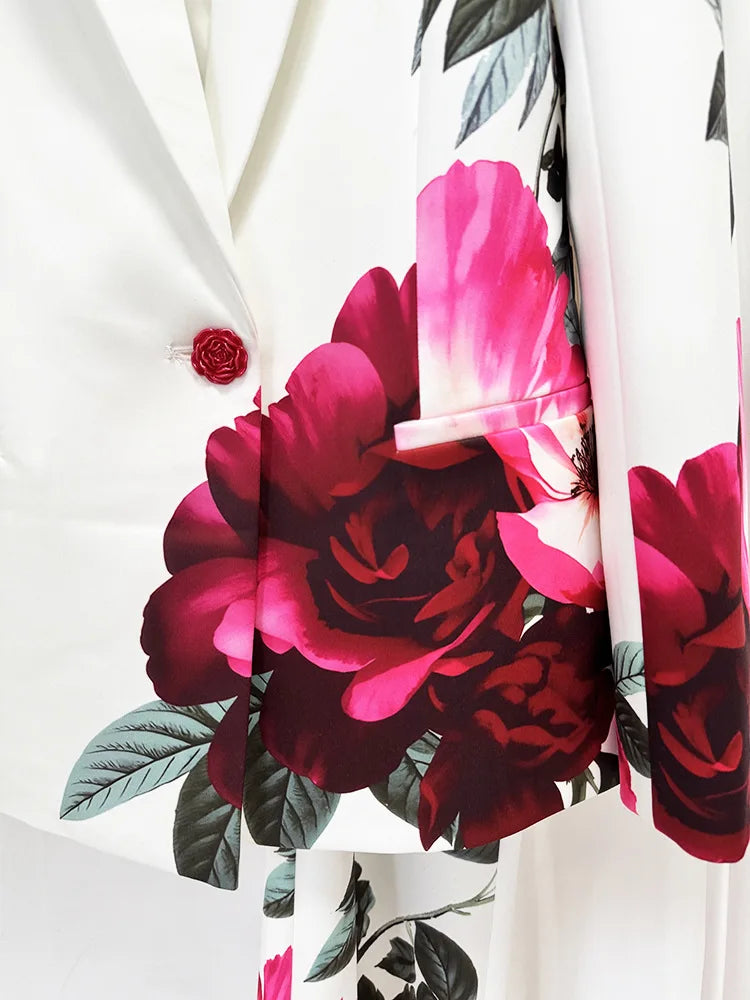 Women's Notch Lapel Single-Button Blazer and Flare Pants Set | Floral Print
