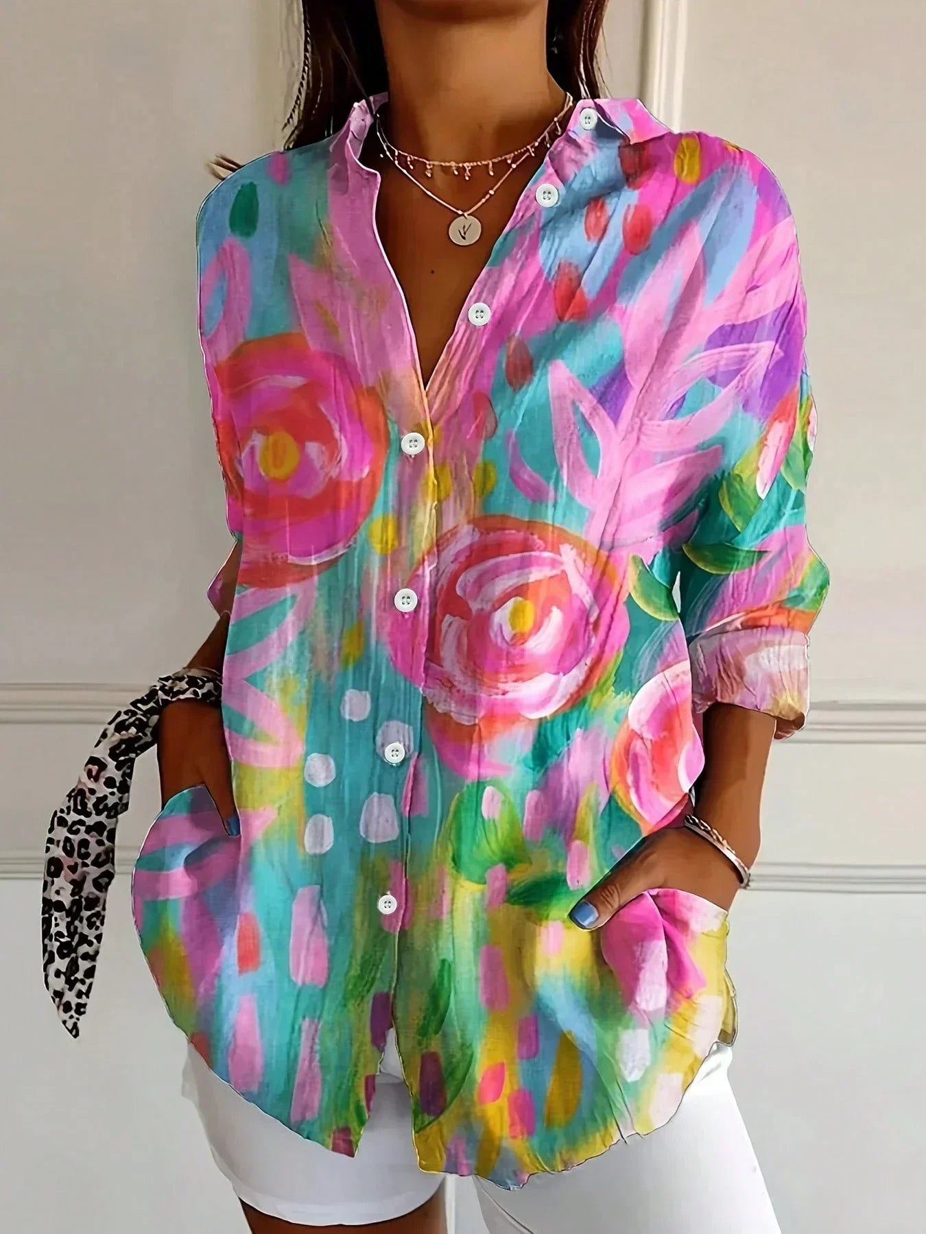 Women's Blouse with Playful Print and Lightweight Fabric