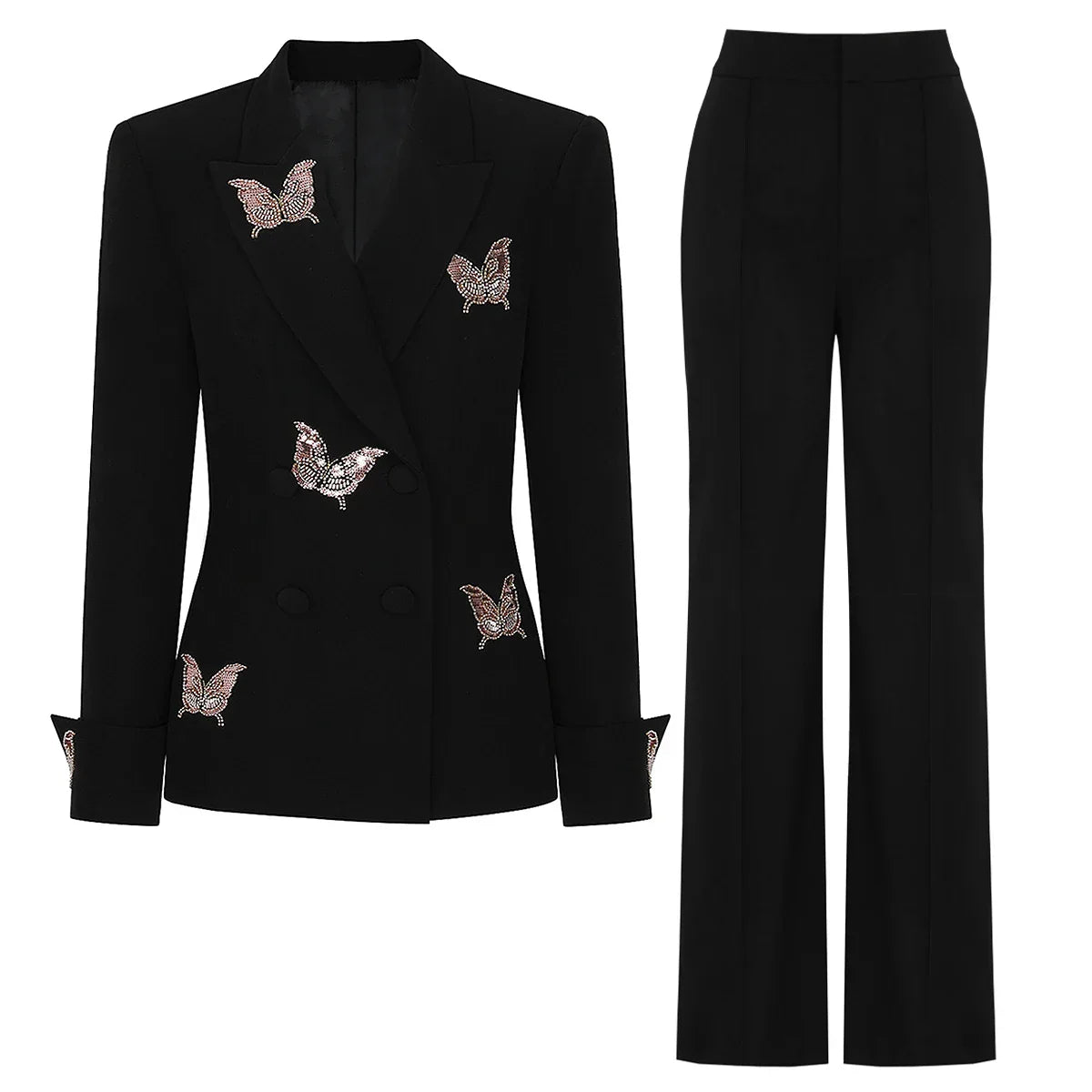 Women's Double-Breasted Peak Lapel Blazer and Wide-Leg Pants Set | Two-Piece