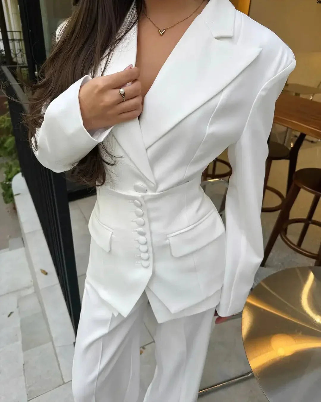 Women's Peak Lapel Multi-Button Blazer and Wide-Leg Pants Set | Two-Piece