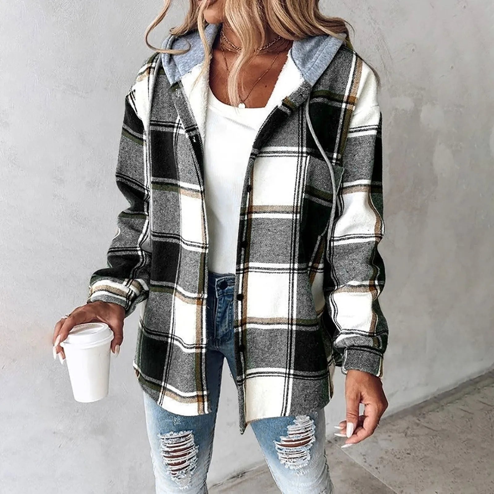 Women's Checkered Lined Cardigan with Soft Fabric and Cozy Fit