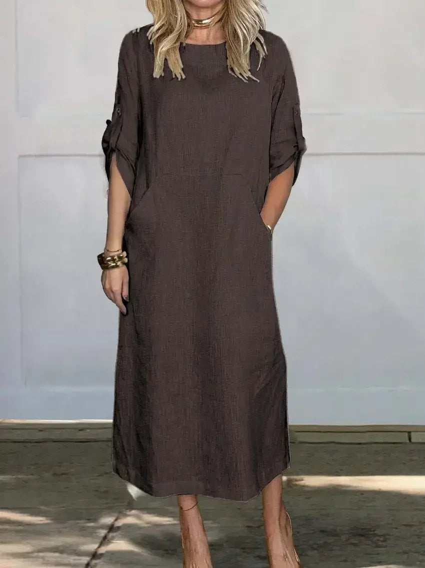 Women's A-Line Evening Dress with Loose Fit and Draped Design