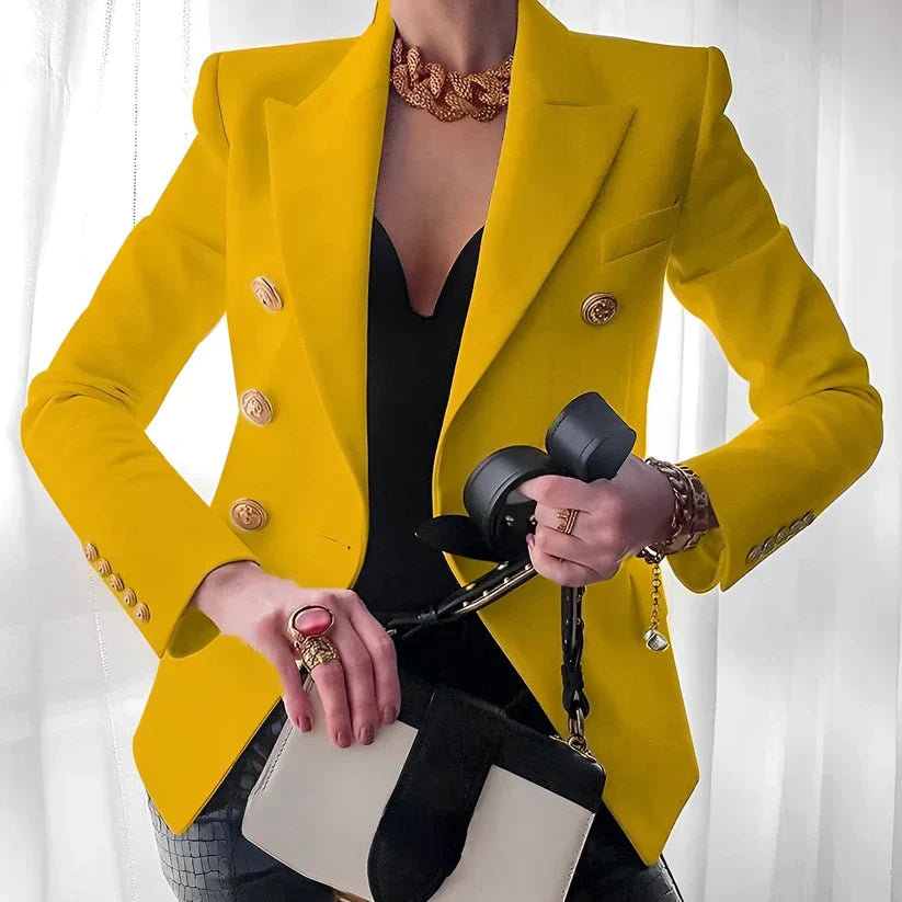 Women's Double-Breasted Blazer with Gold Buttons and Tailored Fit
