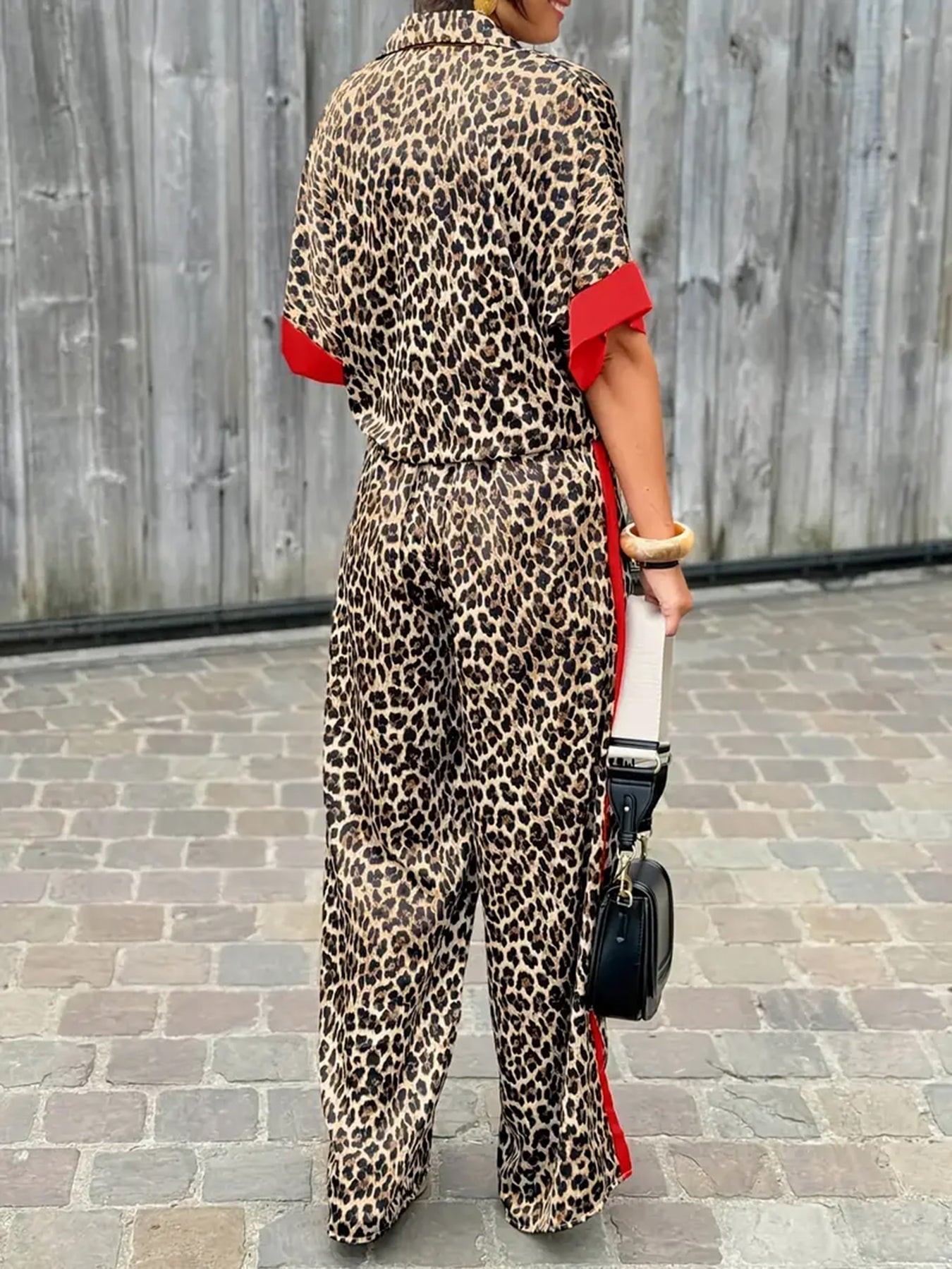 Women's Wide Leg Pants with Fluid Design and Leopard Print