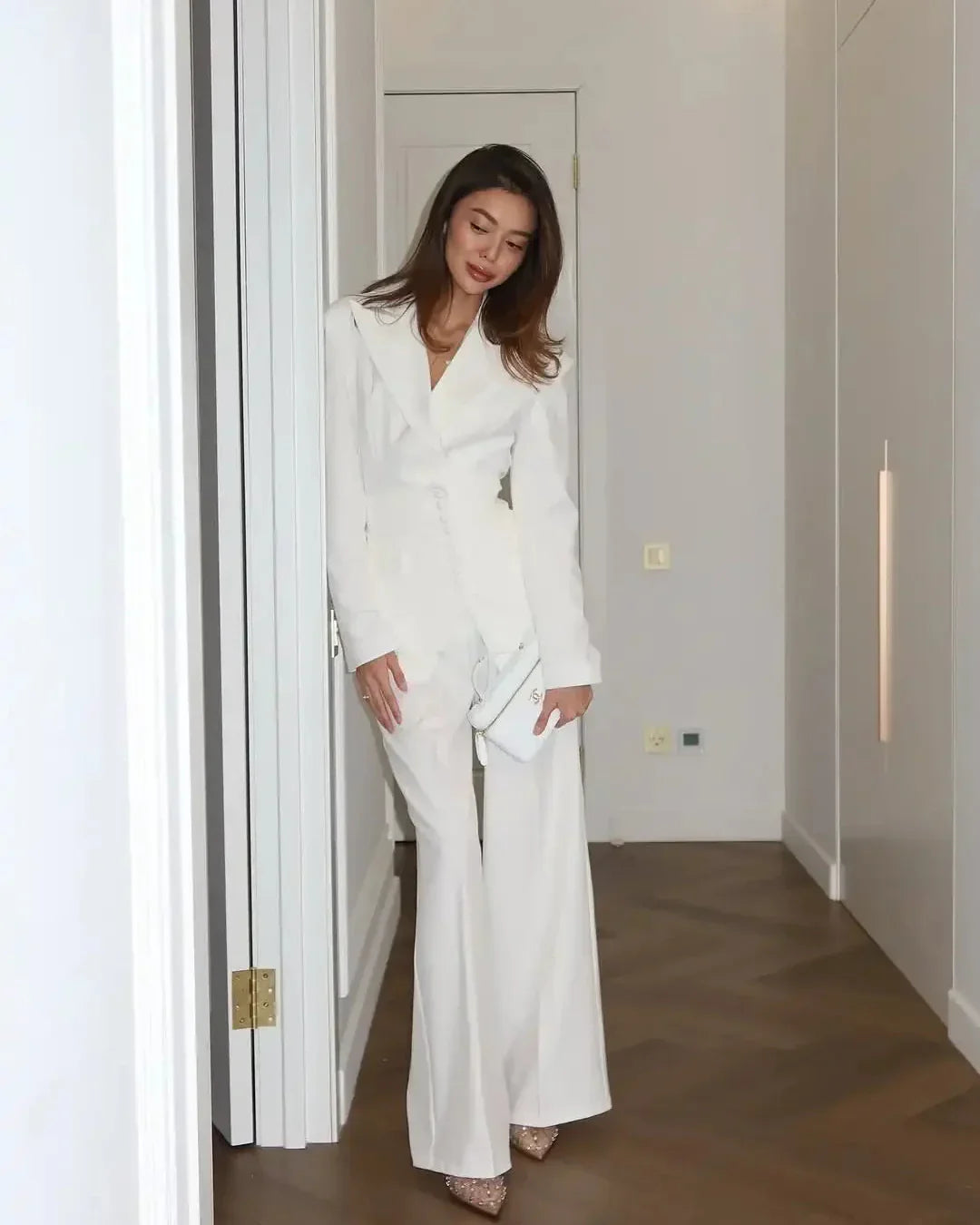 Women's Peak Lapel Multi-Button Blazer and Wide-Leg Pants Set | Two-Piece