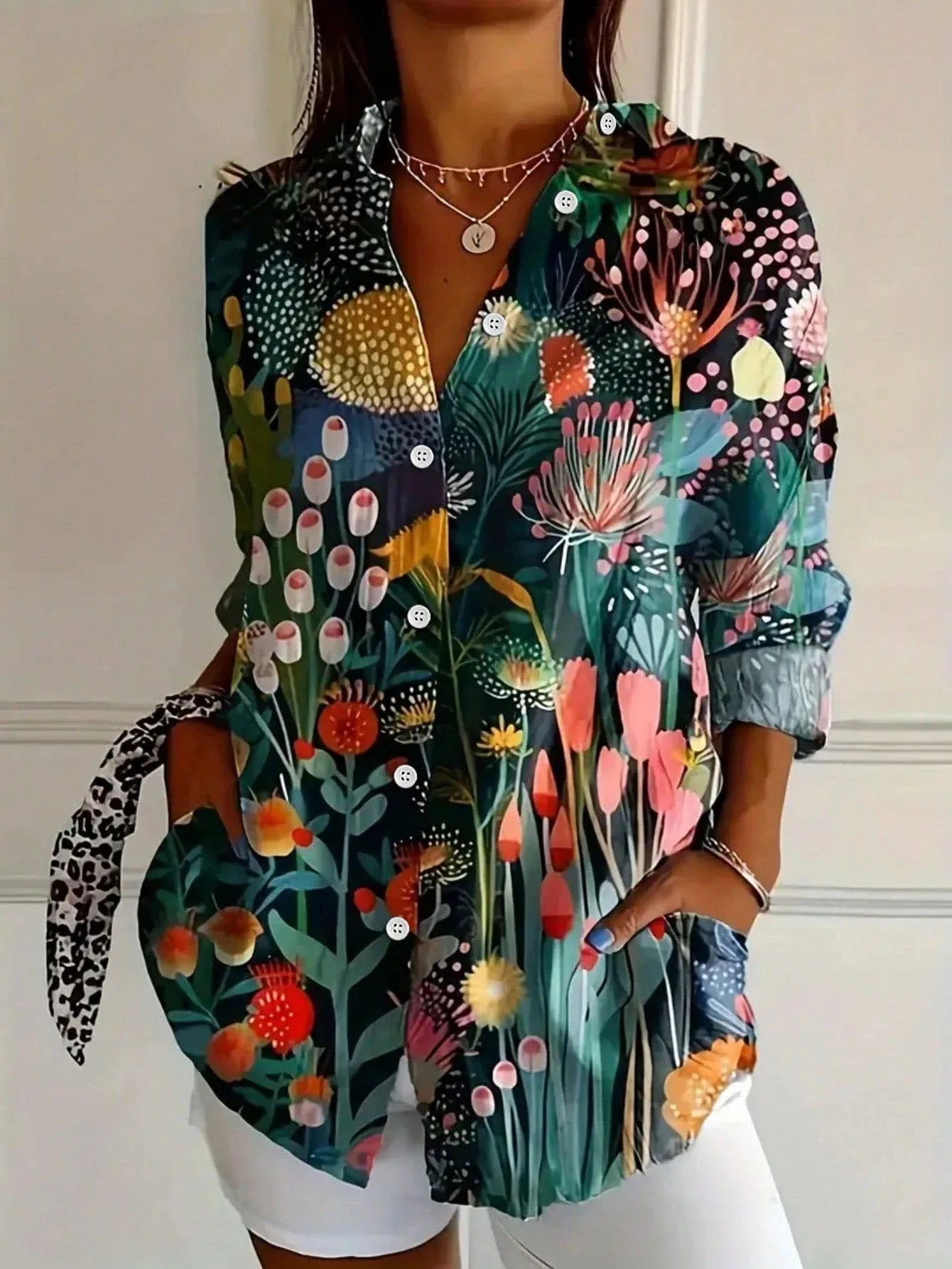 Women's Blouse with Playful Print and Lightweight Fabric
