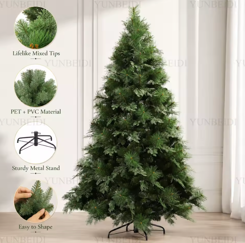 Full Lush Artificial Christmas Tree – PET/PVC Hybrid, Layered Branches