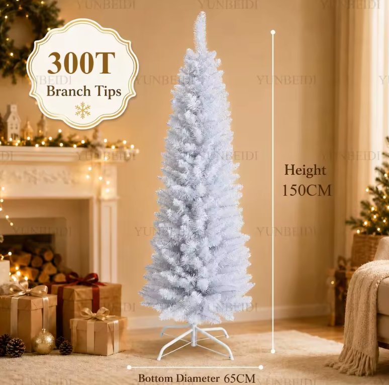 White Artificial Christmas Tree – Slim Pencil Style, 120-180cm