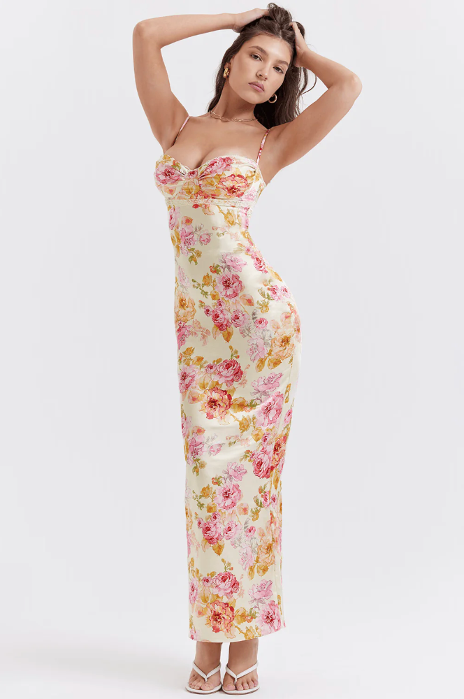 Women's Floral Spaghetti Strap Dress with Adjustable Straps and Flowing Skirt