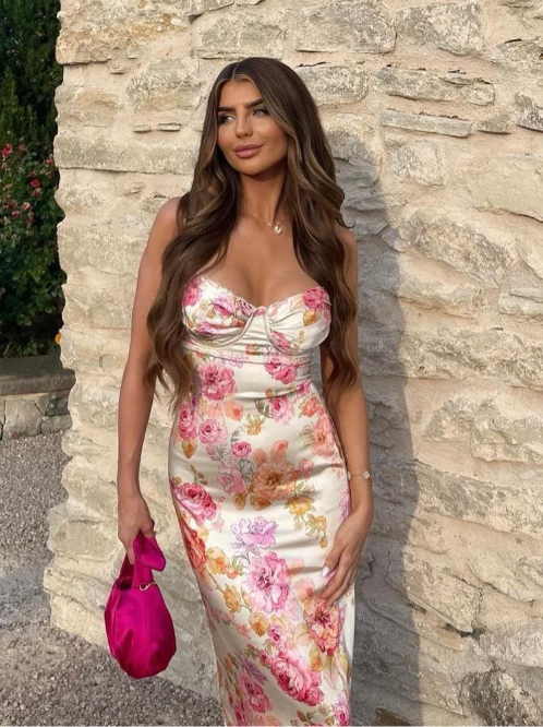 Women's Floral Spaghetti Strap Dress with Adjustable Straps and Flowing Skirt