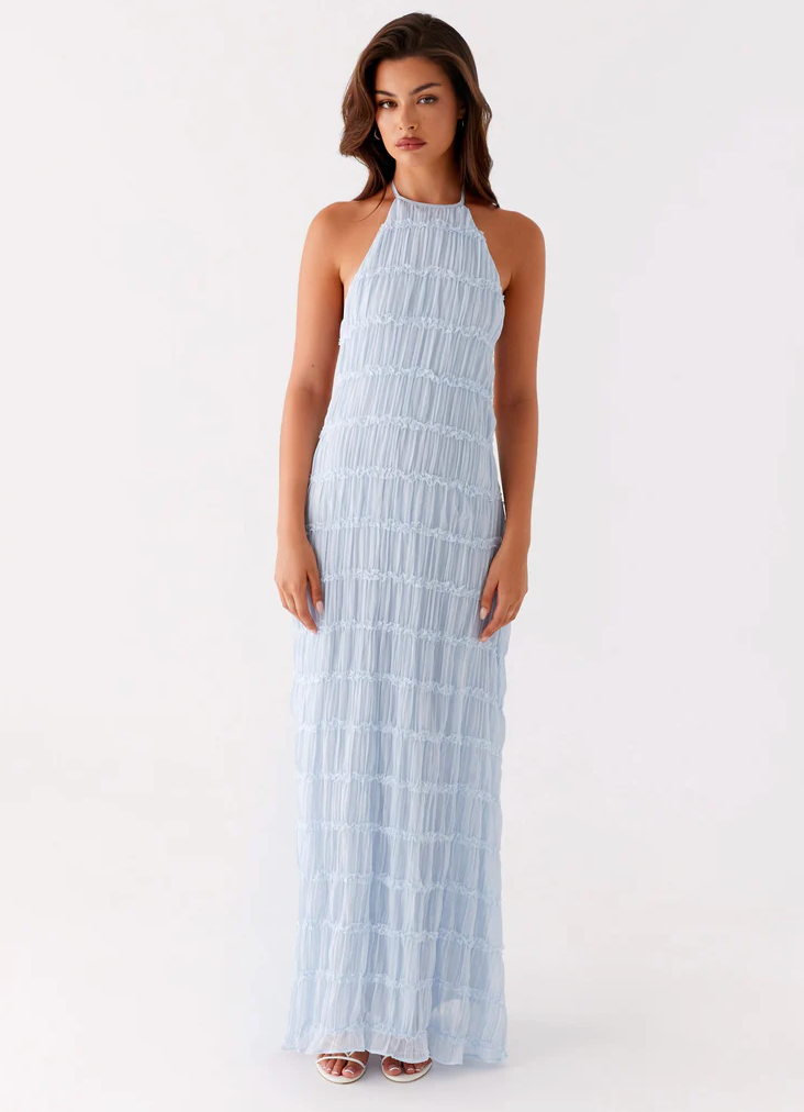 Women's Halter Maxi Dress with Flowing Skirt and Adjustable Neckline