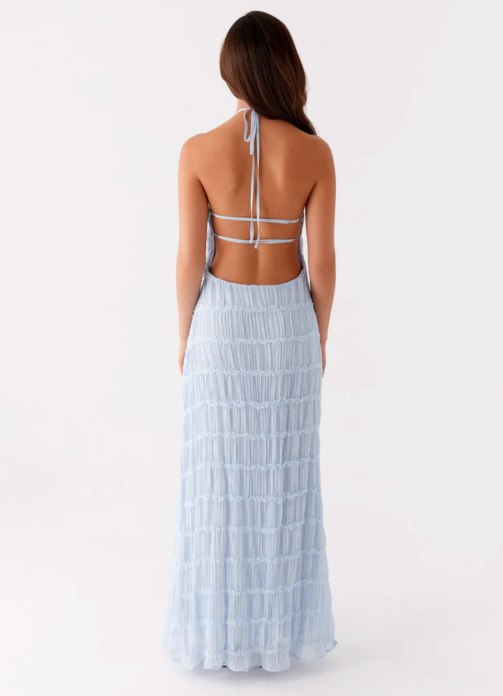 Women's Halter Maxi Dress with Flowing Skirt and Adjustable Neckline