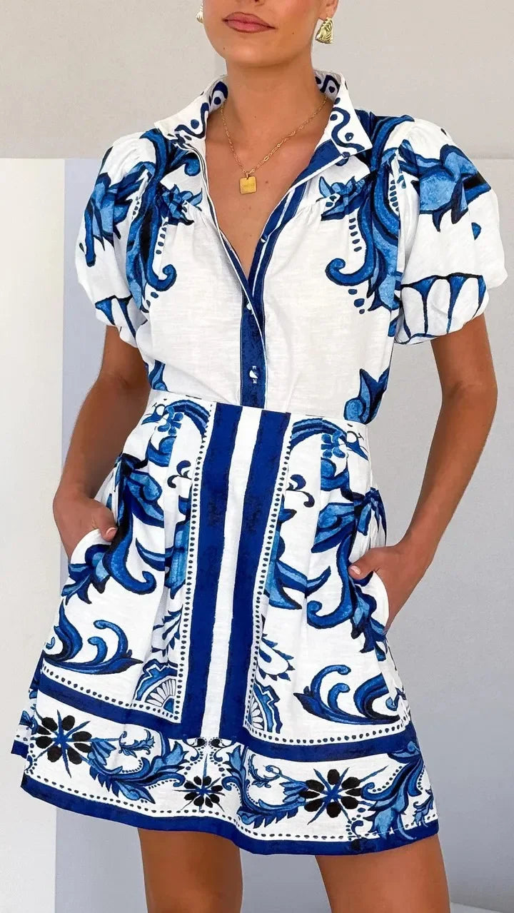 Women's Puff Sleeve Mini Dress with Floral Print and Relaxed Fit