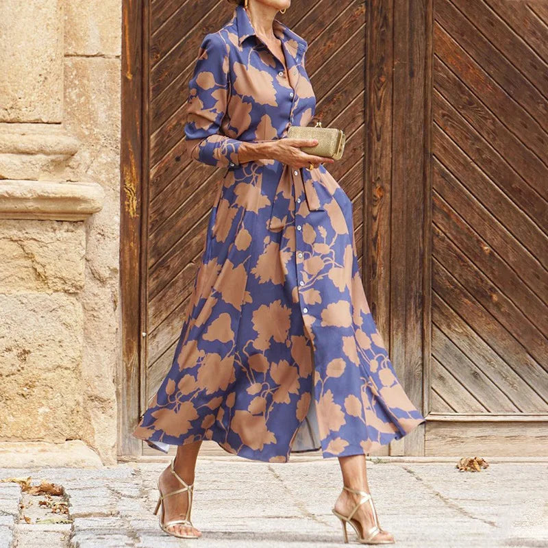 Women's Long Sleeve Draped Midi Dress with Lace Detail and Flowing Design