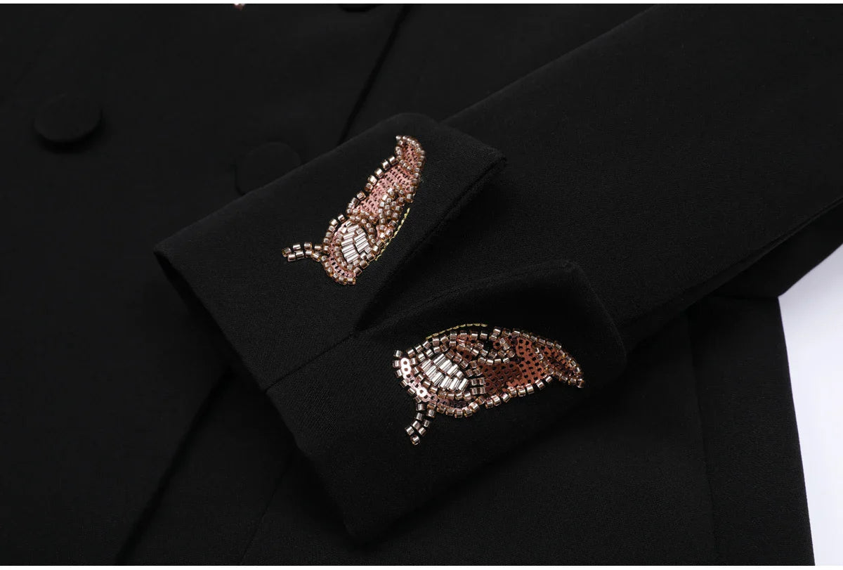 Women's Double-Breasted Peak Lapel Blazer and Wide-Leg Pants Set | Two-Piece