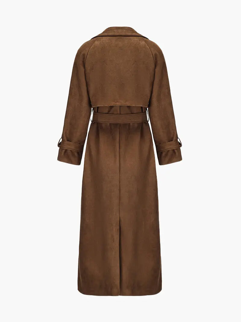 Elegant Faux Suede Trench Coat