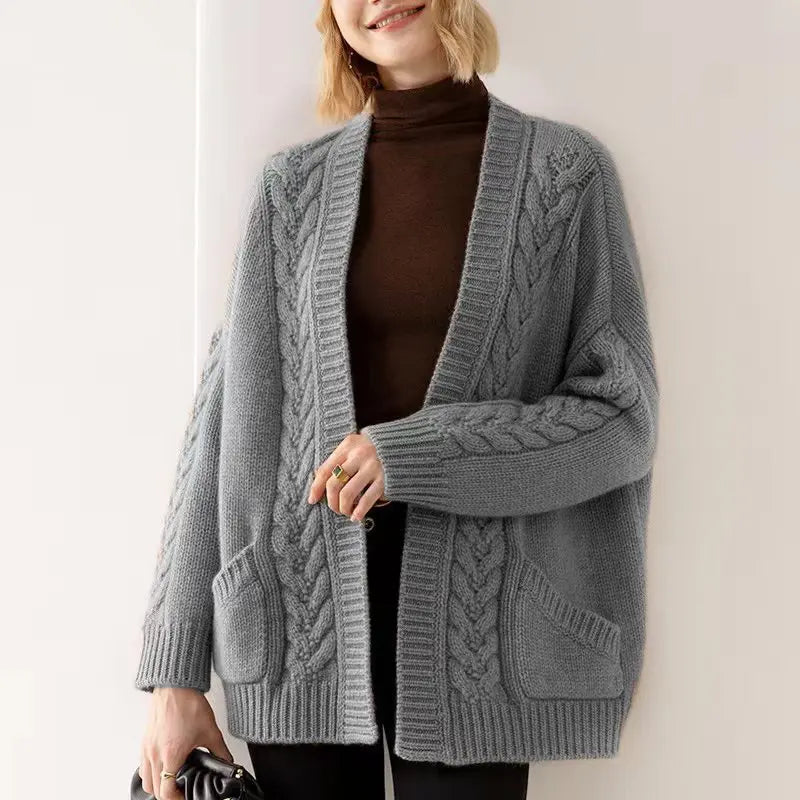 Women's Knit Cardigan with Open Front and Long Sleeves