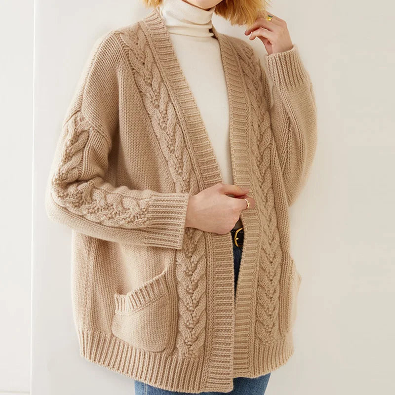 Women's Knit Cardigan with Open Front and Long Sleeves