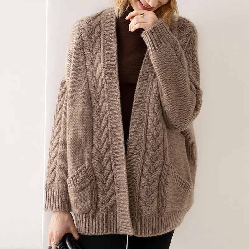 Women's Knit Cardigan with Open Front and Long Sleeves